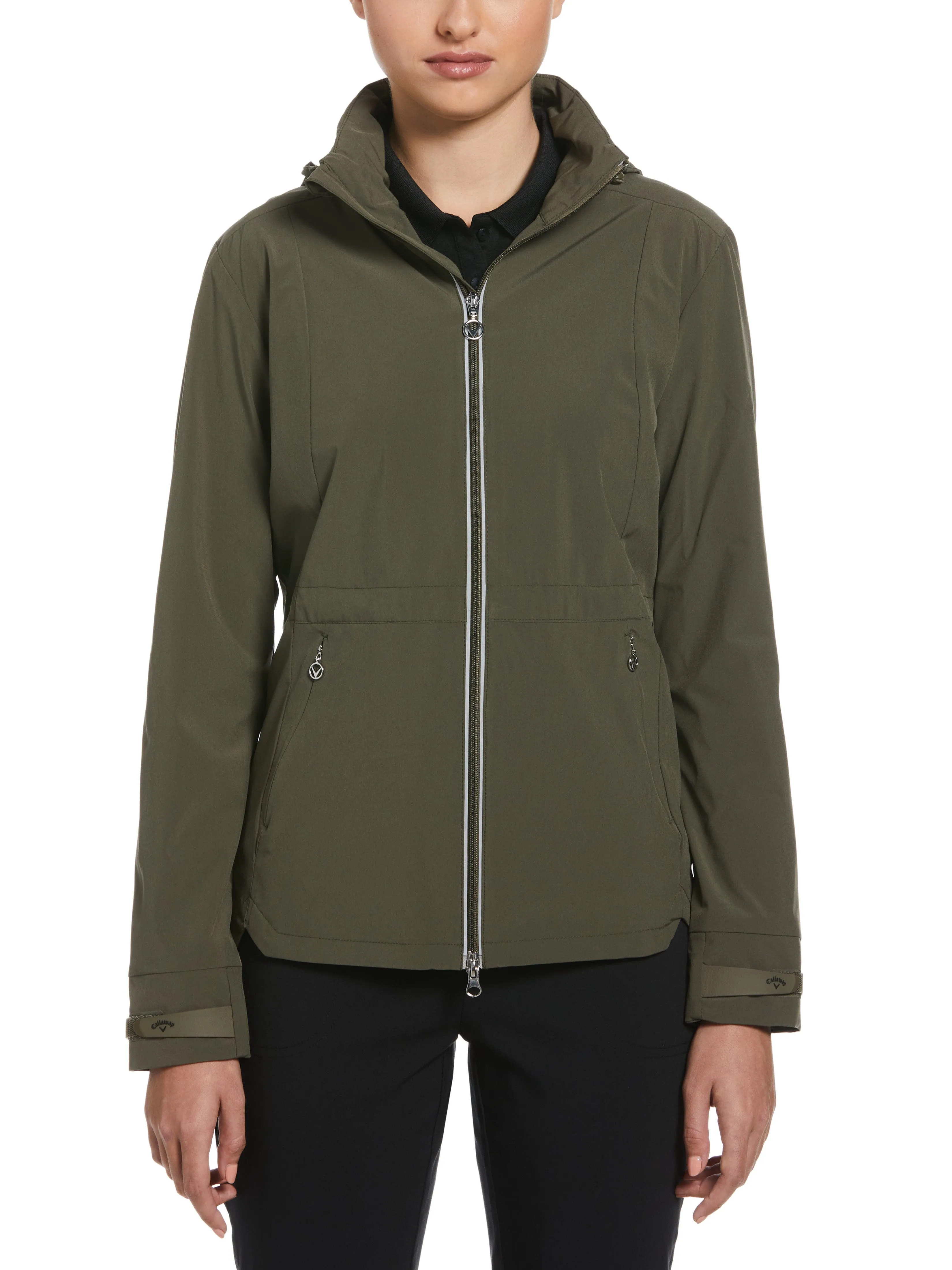 Womens Wind and Water Resistant Golf Jacket with Packable Hood