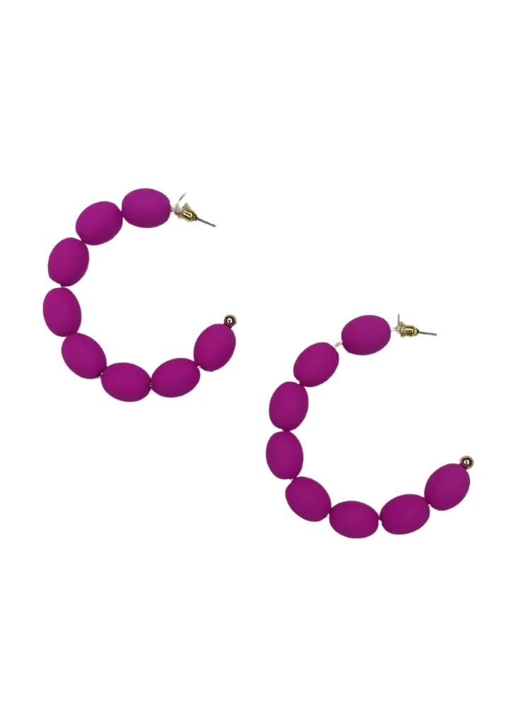 Wood Beaded Hoop - Pink