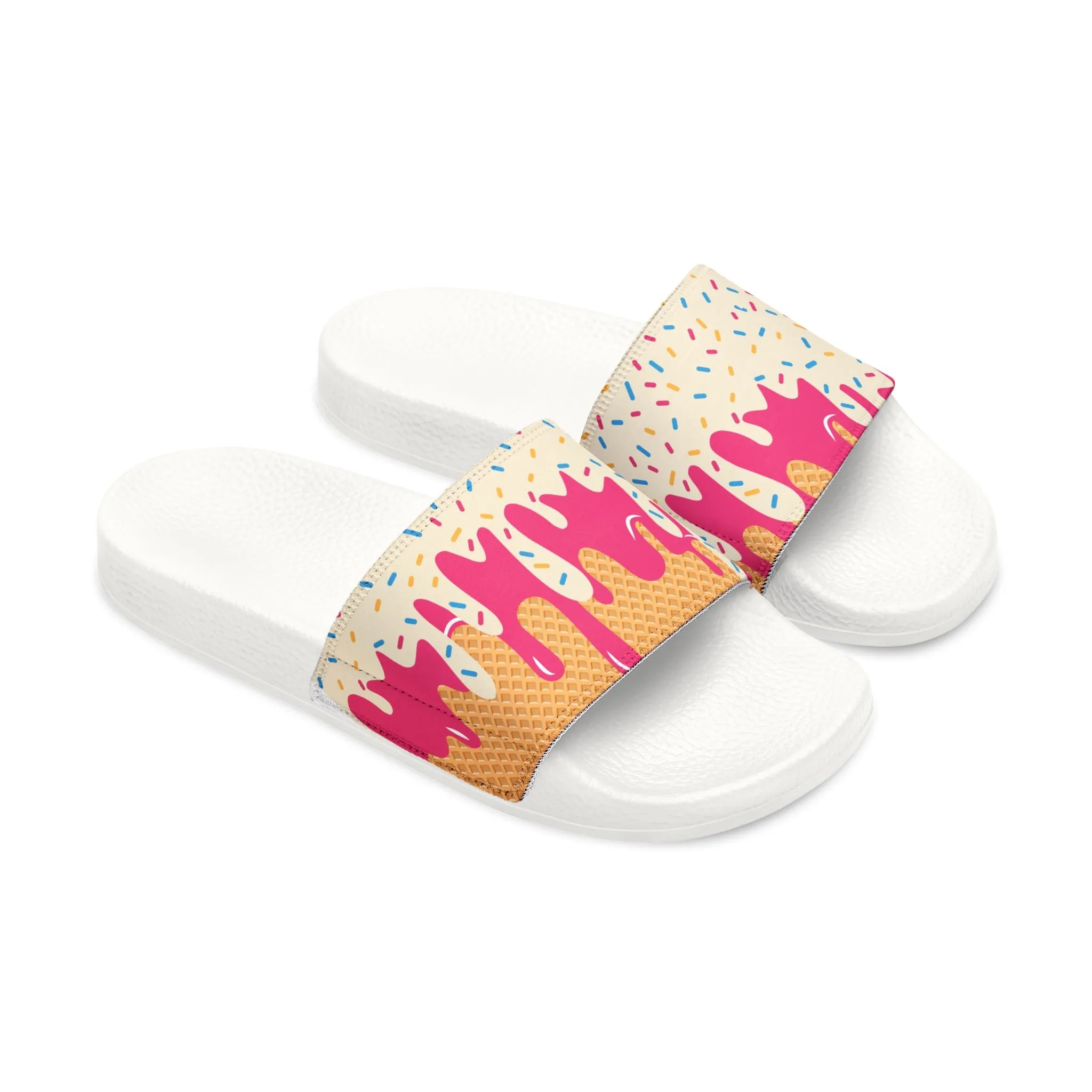 Youth Removable-Strap Sandals, Fun Summer Footwear, Colorful Poolside Slides, Ice Cream Drip, Perfect for Playdates, Beach Trips, Game Days
