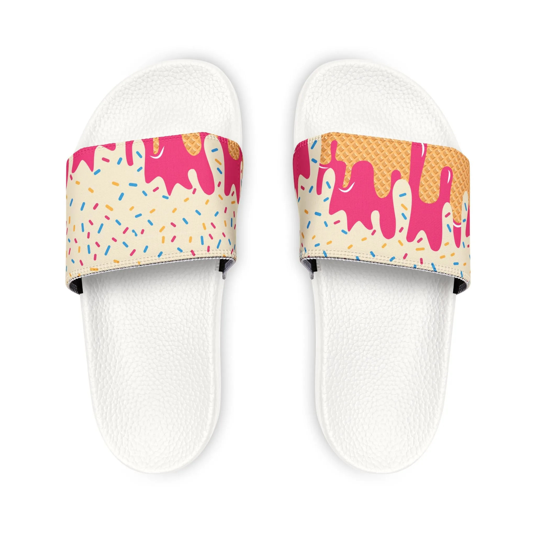 Youth Removable-Strap Sandals, Fun Summer Footwear, Colorful Poolside Slides, Ice Cream Drip, Perfect for Playdates, Beach Trips, Game Days